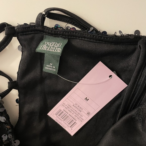 NEW Wild Fable Sequin Lace Up Back Bodycon Mini Dress Black Size M Club Cocktail - Picture 3 of 10